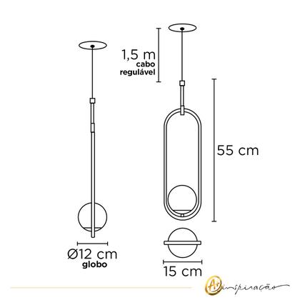 Imagem de Kit 2 Pendentes Pendulo Com Globo De Vidro Moderno 1xG9 778/1