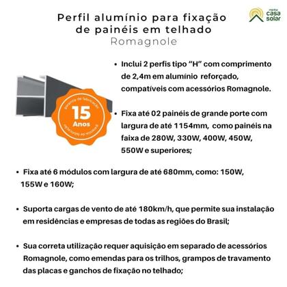 Imagem de Kit 2 Perfis de Alumínio H 2400mm Para Telhado Pratic Lite - Romagnole