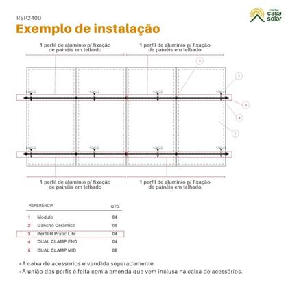 Imagem de Kit 2 Perfis de Alumínio H 2400mm Para Telhado Pratic Lite - Romagnole