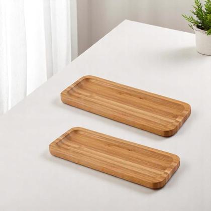 Imagem de Kit 2 Petisqueiras de Bambu Retangular Wellmix - 26 x 10 cm