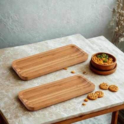Imagem de Kit 2 Petisqueiras de Bambu Retangular Wellmix - 26 x 10 cm