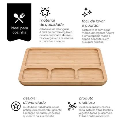 Imagem de Kit 2 Petisqueiras Retangular Bambu 33Cm Class Home