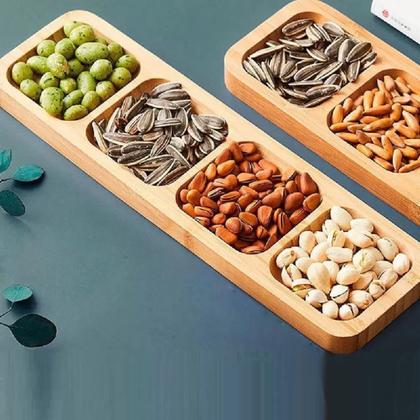 Imagem de Kit 2 Petisqueiras Retangular C/ 4 Divisórias Bambu 33x10cm