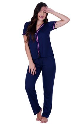 Imagem de Kit 2 Pijama Amamentação Botão Americano - c13 KIT 2 VANESSA PRETO MARINHO
