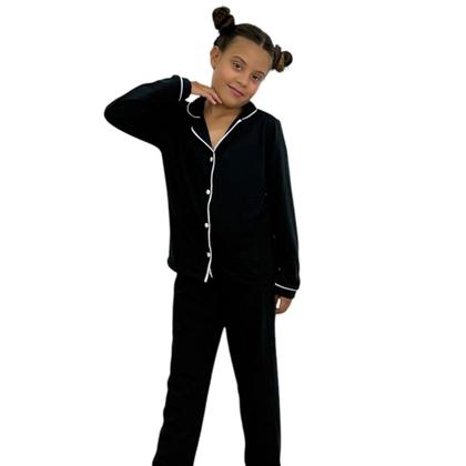 Imagem de Kit 2 Pijama Infantil Menina Inverno Blusa com Gola e Calça - c12 KIT 2 KATRINE PRETO E MARINHO