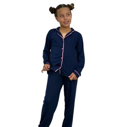 Imagem de Kit 2 Pijama Infantil Menina Inverno Blusa com Gola e Calça - c12 KIT 2 KATRINE PRETO E MARINHO