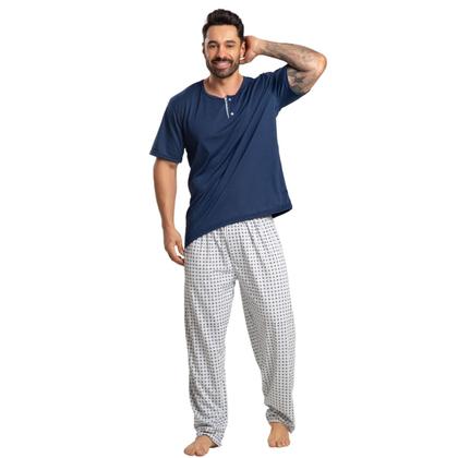 Imagem de KIT 2 Pijama Masculino Com Bolso Vekyo Manga Curta Calça Longa Estampada Conforto Linha Noite