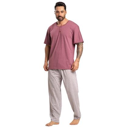 Imagem de KIT 2 Pijama Masculino Com Bolso Vekyo Manga Curta Calça Longa Estampada Conforto Linha Noite