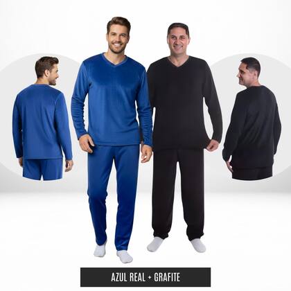Imagem de Kit 2 Pijamas Adulto Inverno  Estampa Lisa, Gramatura 180 g/m², Quentinho e Confortável