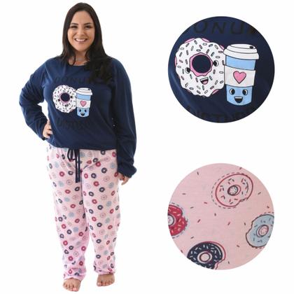 Imagem de Kit 2 Pijamas De Frio Plus Size Manga Longa E Calça Oferta