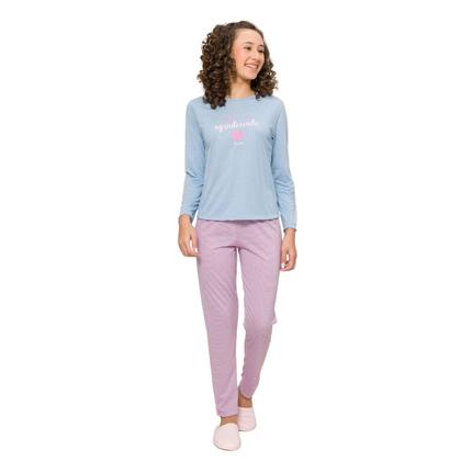 Imagem de Kit 2 Pijamas Juvenil Menina Manga Longa e Calça Azul 381112