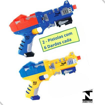 Imagem de Kit 2 Pistolas de Brinquedo Arminha Lança Dardos de Espuma Com 6 Dardos