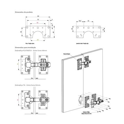 Imagem de Kit 2 Placa de Reparo Dobradica / Calco + Paraf