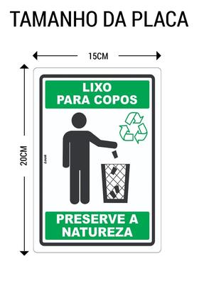 Imagem de Kit 2 Placas de Sinalização - Lixeira para Copos Recicláveis  Preserve a Natureza e Cuide do Meio Ambiente