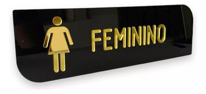 Imagem de Kit 2 Placas Wc Acrílico Preto C/ Dourado Masculino Feminino