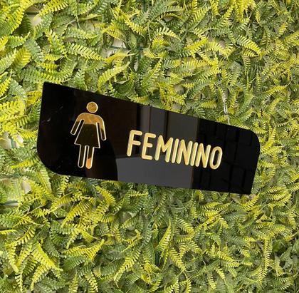 Imagem de Kit 2 Placas Wc Acrílico Preto C/ Dourado Masculino Feminino