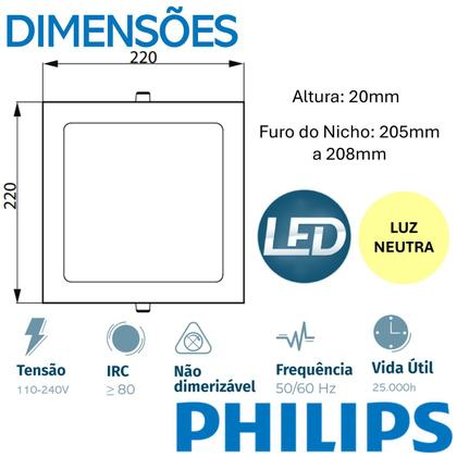 Imagem de Kit 2 Plafon Quadrado Embutir 18w Philips Luz Neutra 4000K