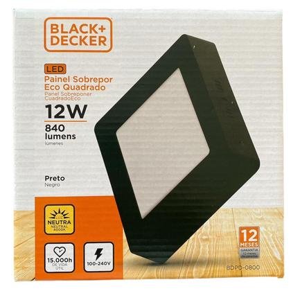 Imagem de Kit 2 Plafon Quadrado Preto Sobrepor 12w Branco Neutro 4000K