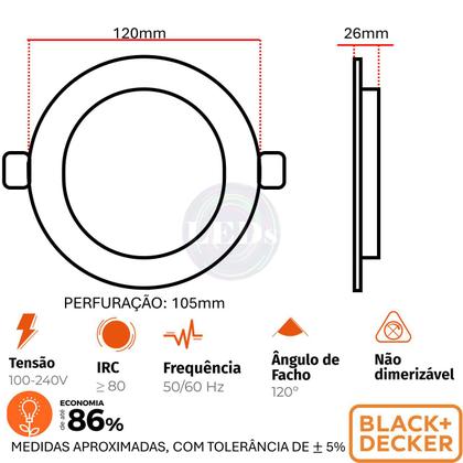 Imagem de Kit 2 Plafon Redondo Embutir 6w Preto Branco Frio 6500K