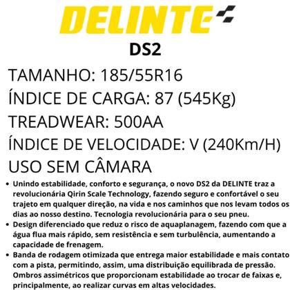 Imagem de Kit 2 Pneus 185 55 r16 87v Ds2 Delinte Aro R16 Fiat Strada