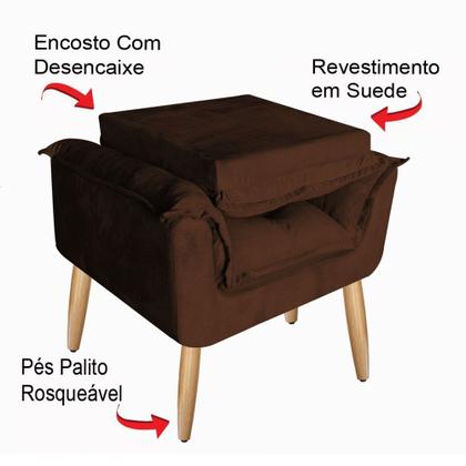 Imagem de Kit 2 Poltrona Decorativa Canoa Retrô Opala Suede Marrom para Sala de Estar Luxo Escritório Quarto