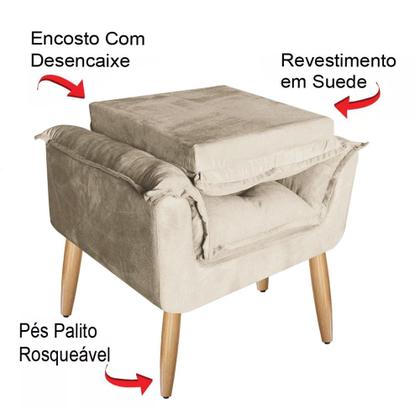 Imagem de Kit 2 Poltrona Decorativa Canoa Retrô Suede Bege para Sala de Estar Luxo Escritório Quarto