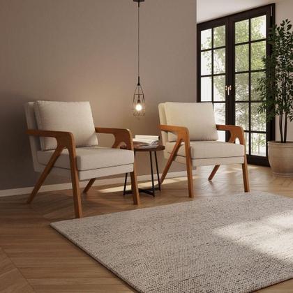 Imagem de Kit 2 Poltrona Decorativa Moderna Sala Escritório França bouclé Bege