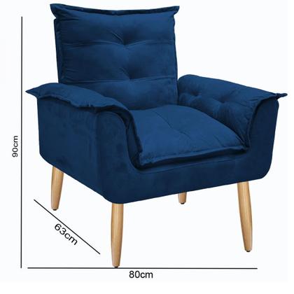 Imagem de Kit 2 Poltrona Decorativa Opala Suede Azul Marinho  para Sala de Estar Luxo Escritório Quarto