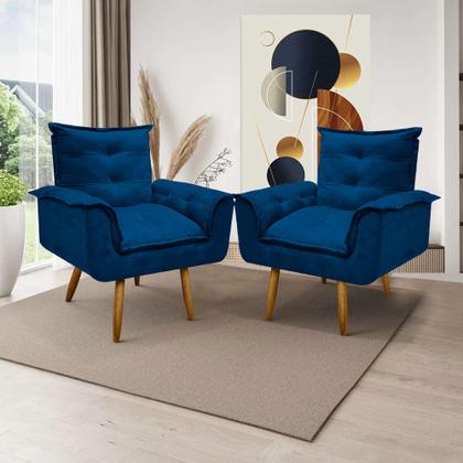 Imagem de Kit 2 Poltrona Decorativa Opala Suede Azul Marinho  para Sala de Estar Luxo Escritório Quarto