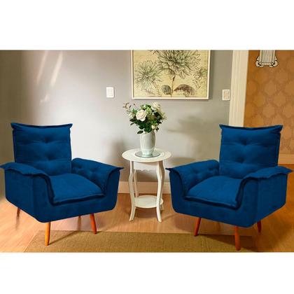 Imagem de Kit 2 Poltrona Decorativa Opala Suede Azul Marinho  para Sala de Estar Luxo Escritório Quarto