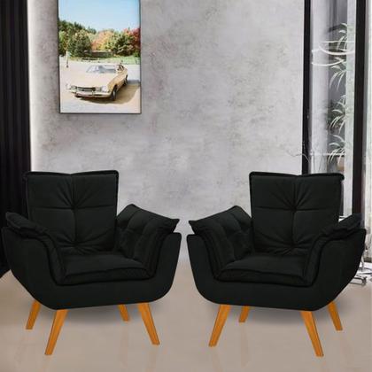 Imagem de Kit 2 Poltrona Decorativa Opala Suede Preto  para Sala de Estar Luxo Escritório Quarto
