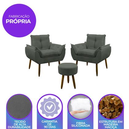 Imagem de Kit 2 Poltrona Decorativa Sala de Estar Prime 1 Puff Redondo