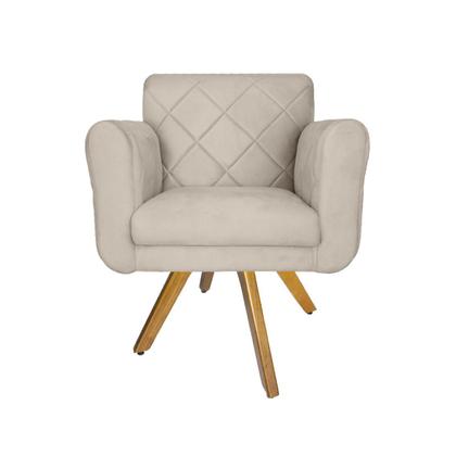 Imagem de Kit 2 Poltrona Estofada Base Giratória De Madeira Sala Isabella Suede Bege - LM DECOR