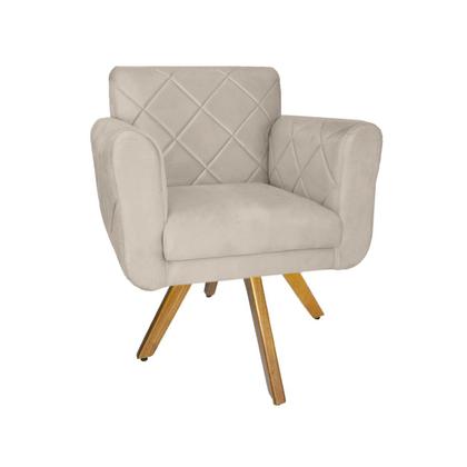 Imagem de Kit 2 Poltrona Estofada Base Giratória De Madeira Sala Isabella Suede Bege - LM DECOR