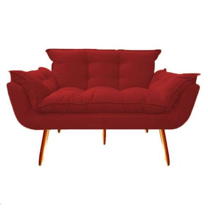 Imagem de Kit 2 Poltrona + Namoradeira Opala Decorativa Reforçada Recepção Clínica Salão Sala de Estar Suede Vermelho