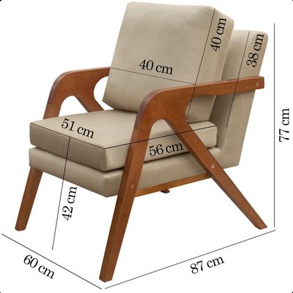 Imagem de Kit 2 Poltrona Sala Decorativa Stella Estofada Veludo Bege Base Madeira Castanho