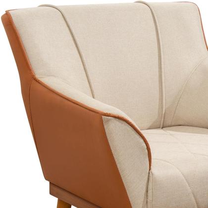 Imagem de Kit 2 Poltrona Sala Liz Linho Bege e material sintético Caramelo Base Madeira Castanho