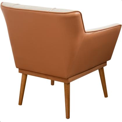 Imagem de Kit 2 Poltrona Sala Liz Linho Bege e material sintético Caramelo Base Madeira Castanho