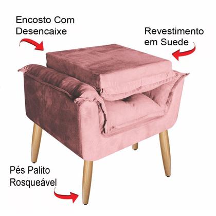 Imagem de Kit 2 Poltrona Suede Rosa Cadeira Decorativa Dani Sala Recepção Pés Caramelo