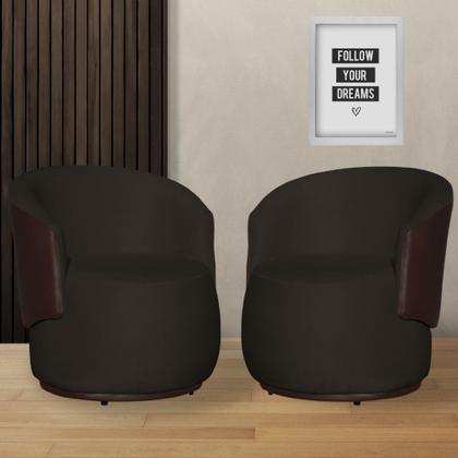 Imagem de Kit 2 Poltronas Aisha Organica Suede Marrom Com Composê em Corano Marrom - DL DECOR