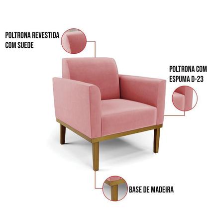Imagem de Kit 2 Poltronas Base De Madeira Fixa Castanho Marisa Suede D03 - DRossi Rose