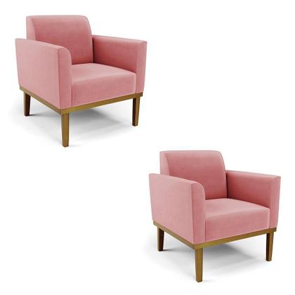 Imagem de Kit 2 Poltronas Base De Madeira Fixa Castanho Marisa Suede D03 - DRossi Rose