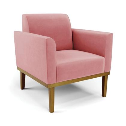 Imagem de Kit 2 Poltronas Base De Madeira Fixa Castanho Marisa Suede D03 - DRossi Rose