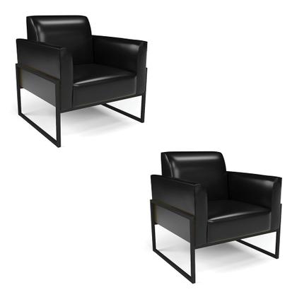 Imagem de Kit 2 Poltronas Base Industrial Alta Preto Marisa Corano Preto
