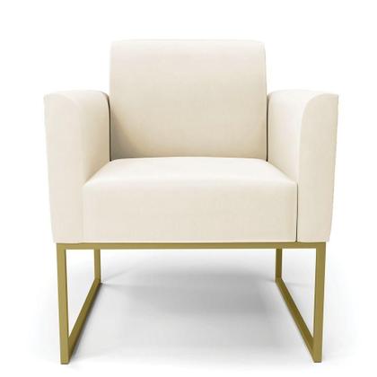 Imagem de Kit 2 Poltronas Base Industrial Dourado Marisa Veludo D03 - D'rossi Cor Bege