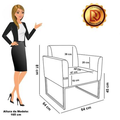 Imagem de Kit 2 Poltronas Base Industrial Dourado Marisa Veludo D03 - D'rossi Cor Bege