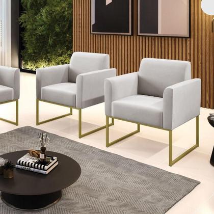 Imagem de Kit 2 Poltronas Base Industrial Dourado Marisa Veludo D03 - D'rossi Cor Cinza