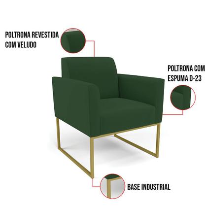 Imagem de Kit 2 Poltronas Base Industrial Dourado Marisa Veludo Verde D03 - D'Rossi