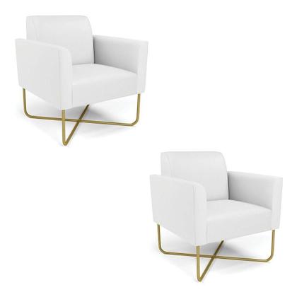 Imagem de Kit 2 Poltronas Base X Industrial Dourado Marisa material sintético Branco