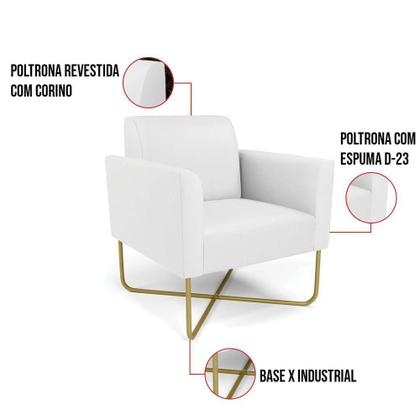 Imagem de Kit 2 Poltronas Base X Industrial Dourado Marisa material sintético Branco